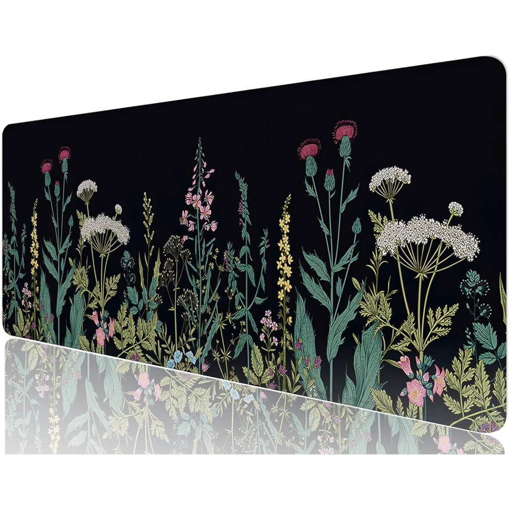 Large Desk Mat 31.5"X11.8", Xxl Gaming Mouse Pad, Flower Design, Compatible With Laptop & Keyboard Black 9159805703201