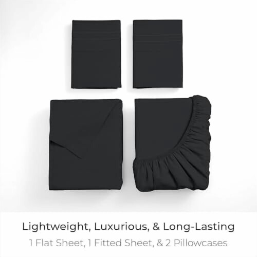 Ensemble de draps noirs 4 pièces pour lit complet, style hôtel de luxe avec refroidissement 1