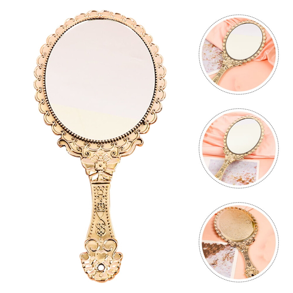 OUNONA Retro Handheld Mirror For Women Small Decorative Mirror With Long Handle Portable Outdoor Makeup Mirror Delicate Handheld Small Mirror