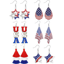 6 Pairs 4th of July Earrings for Women – Patriotic Red, White & Blue Drop Earrings, USA Flag Design, Party Favors, Compatible with US Holidays