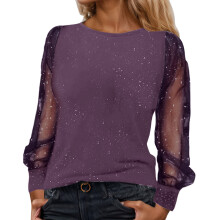Top de lentejuelas de manga larga para mujer, estilo carnaval, ideal para vacaciones. Blusa de moda con cuello redondo holgado, elegante y casual,