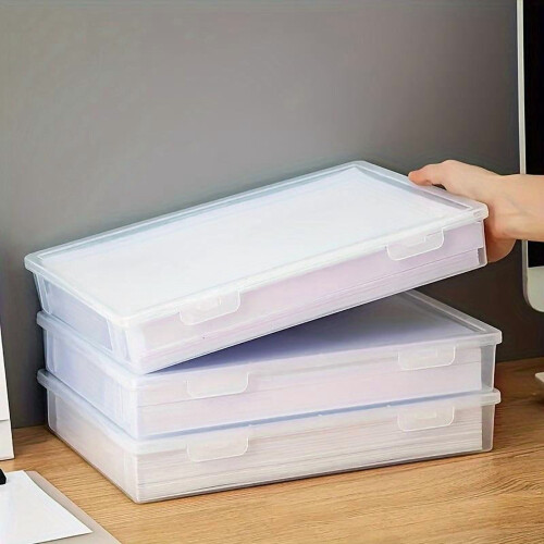 1Pcs A4 Size Clear File Boxes With Lids Transparent Document Organizer Storage For Office Home Organization Space-saving 1