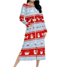 Naisten jouluinen yömekko hirvenlumihiutalekuviolla, mukava pitkähihainen raglan-yöpaita vetoketjulla ja taskuilla (koot S-2XL)
