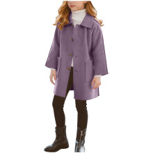 Tykk, varm og ensfarget trenchcoat med lommer og raglanermer for jenter – avslappet høst-/vinterjakke for småbarn og barn (Z01#Lilla, 9 år)