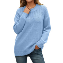 Damenpullover für Herbst und Winter: Rundhals-Langarmpullover, lässige Pullover-Oberteile