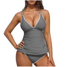 Kukoosong Damen-Bikini-Set mit hohem Bund, stützendem Bralette und Spaghettiträgern, einfarbiger, konservativer und modischer Badeanzug