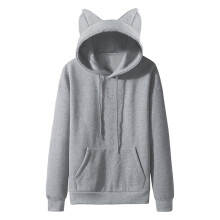 Miesten hupullinen rento yksivärinen kissankorvainen fleece-huppari taskuilla