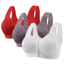 Kit com 3 sutiãs Daisy para mulheres maduras, com fecho frontal, sem aro, com efeito push-up, ideais para uso diário e para dormir.