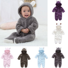 Neugeborenes Baby Mädchen Junge Niedlicher Bärenohren Warmer Fleece Kapuzen-Overall Strampler Schneeanzug