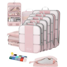 10-teiliges Kompressions-Packwürfel-Set für Reisen – erweiterbar, zur Organisation der Kleidung im Koffer – Rosa, kompatibel mit allen