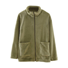 Damen Winter-Fleece-Pyjama aus warmem, kuscheligem Flanell mit durchgehendem Reißverschluss, Taschen, langen Ärmeln und hohem Kragen, Übergrößen