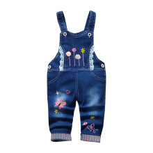 1-5 Years Toddler Girls Summer Denim Overalls Lace Bow Butterfly Embroidered Bib Overall Jeans Casual Sleeveless Denim Romper Jumpsuit