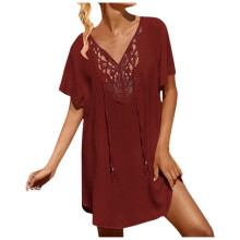 Costum de baie pentru femei, culoare solidă, dantelă croșetată, cu guler în V, costum de baie, cover up, rochie de plajă, cover up-uri pentru
