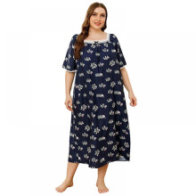 Plus-Size-Nachthemden für Damen, weiche Baumwoll-Schlafanzüge, geblümtes Hauskleid, Kurzarm, bequemes Nachthemd