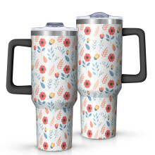 113 cl Pioneer blommigt blommönster isolerat tumbler med handtag, BPA-fritt läckagesäkert lock och sugrör, dubbelväggig vakuum, varm 12