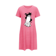 Halloween-Nachthemd für Damen in Übergröße, niedlicher Geisterprint, Kurzarm, bequeme Nachtwäsche, 3XL-5XL, Pink