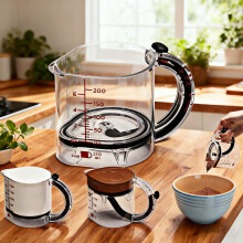 Tasse à mesurer ajustable 4 en 1, tasse à mesurer multifonctionnelle avec base raclette pour la cuisine et la pâtisserie, 1 pièce
