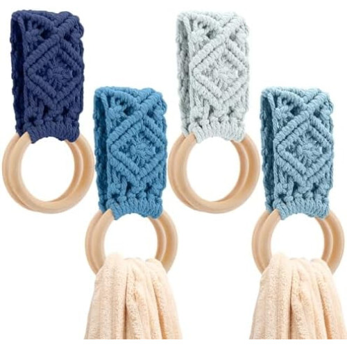 4 τεμάχια θήκες πετσετών πιάτων Boho Crochet για πόρτα ντουλαπιού/φούρνου – Δώρο Αγίου
