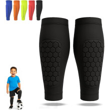 Shin Defender, Shin Guards Kids with Honeycomb Pads, 2 Pack Shindefender Shins Guards Soccer for Ski Youth Adult(Black,S(Age 6-10))