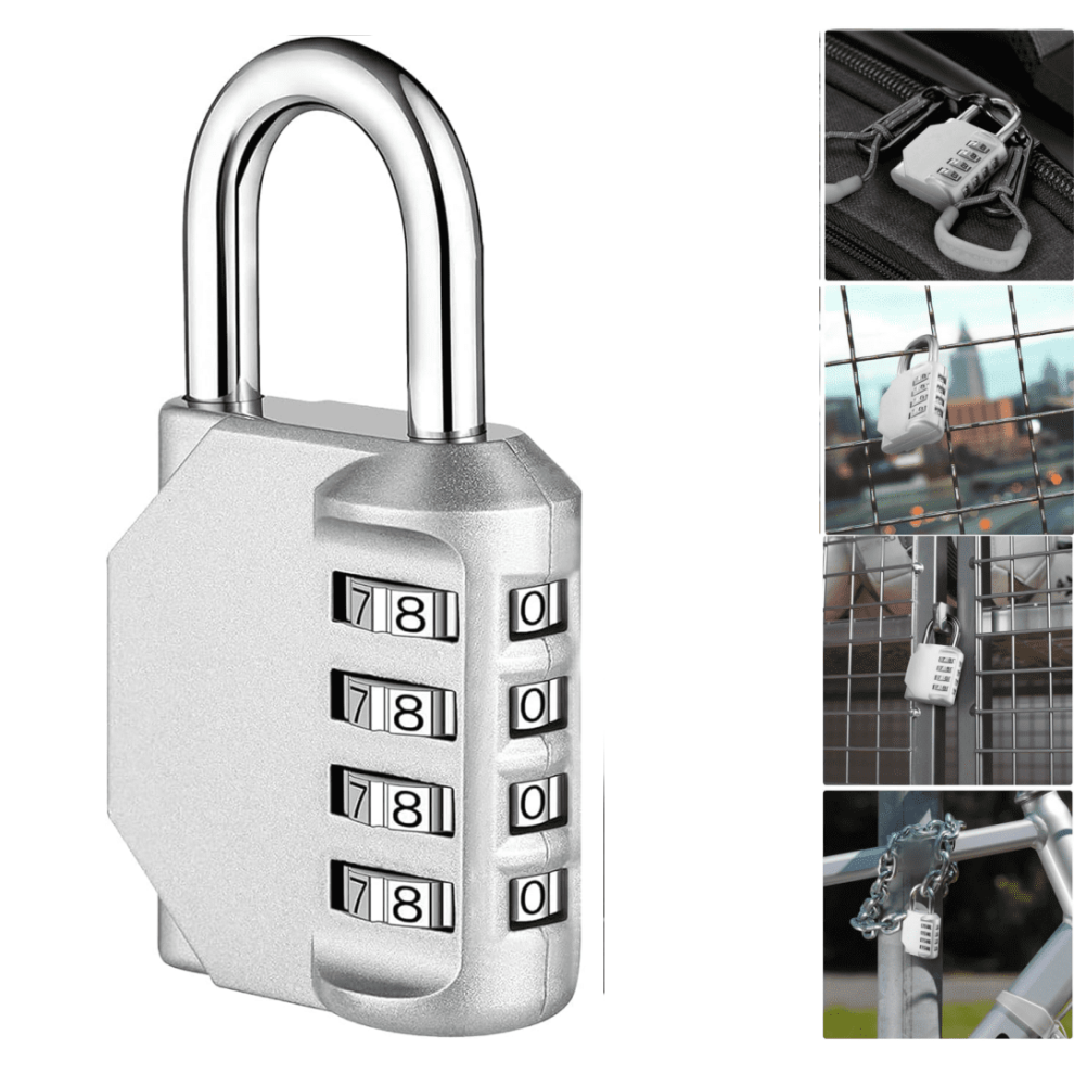 Combination Lock,4 Digit Locker Locks,Waterproof Secure Outdoor Padlock For Toolboxes, Gym Lockers, Gates, Fences, Storage, Sports Locker,Silver 9180479982937