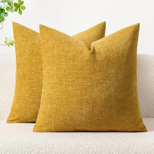 mosterdgele chenille kussenhoezen 18x18 inch