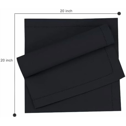 Conjunto de 6 guardanapos de linho pretos com bainha aberta e corte em ângulo, 50x50cm (20x20 polegadas). 2