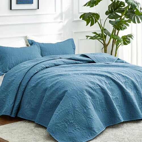 Conjunto de edredom tamanho casal/queen 90x96 polegadas + 2 fronhas, leve 1