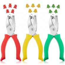 Conjunto de 3 furadores de metal manuais (6,35 mm, 4,76 mm) – Formatos de urso, sino e pinheiro para etiquetas, ingressos e scrapbooking – Cabo