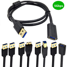 Cabo de dados USB 3.0 de alta velocidade, cabo adaptador banhado a ouro AM-BM/AM-Micro B/AM-AM/AM-AF para PC e periféricos