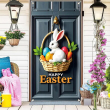 Cortina de Pascua para puerta, 70.87 x 35.43 pulgadas, telón de fondo festivo de poliéster para puerta, pared, mesa y decoración primaveral