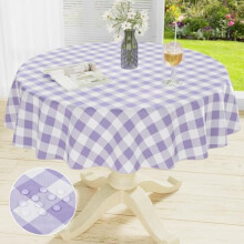 Round Waterproof Vinyl Tablecloth, Buffalo Flannel Backed, Wipeable Plastic Cover for Dinner/Kitchen/Picnic (60", Lavender/White)