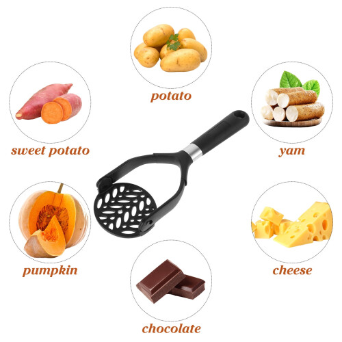 OFFIGAM Foldable Black Nylon Potato Masher for Kitchen Nonstick Cookware with Ergonomic Handle 2