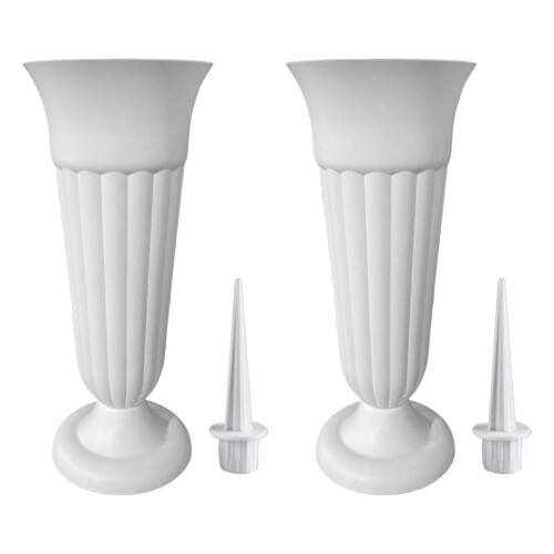 Conjunto de 2 Vasos para Cemitério com Estaca e Base Removíveis, na cor Branca 1