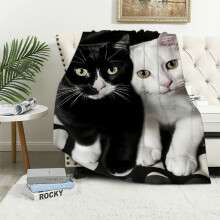 Black & White Cat Blanket – Soft Plush Throw for Girls, Kids & Adults, Cozy Flannel Bedding, Compatible with Cat Lovers