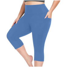 Pantaloni de yoga Capri mărime mare, lungime 7/8, uscare rapidă, compresie, absorbție a umezelii, talie înaltă, control al abdomenului, buzunare