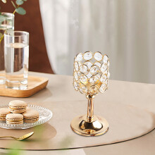 Crystal Metal Candle Holder, Beaded Sparkling Tealight Votive, Elegant Tabletop Wedding Home Decoration