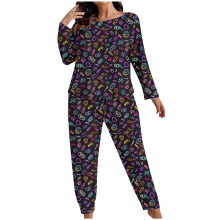 Conjunto de pijama feminino plus size de 2 peças com estampa de corações para o Dia dos Namorados, roupa de dormir macia e aconchegante (XL-5XL)
