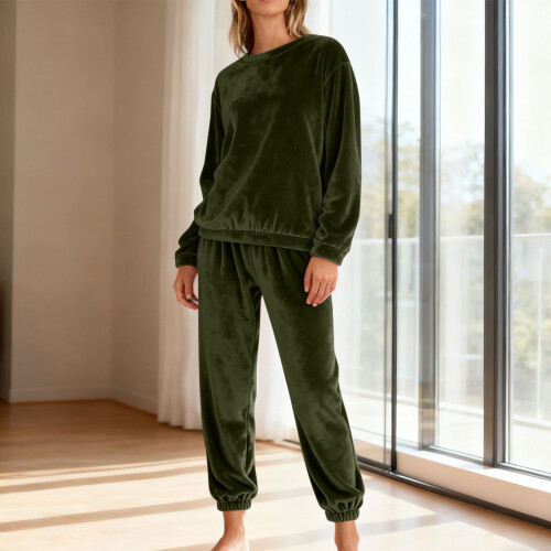 Damen-Flanellpyjama-Set aus Plüschfleece, 2-teilig 1