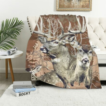 Deer Hunting Family Doe Buck Brown Blanket Throw