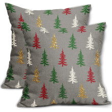 Capas de Almofada Árvore de Natal 18x18 Conjunto de 2 Vermelhas Rústicas