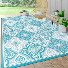 Waterproof 8x10 Outdoor Rug, Reversible Plastic Straw Mat for Deck, Patio, RV, Porch, Balcony, Backyard, Picnic – Clover Teal