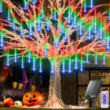 Luces de lluvia de meteoros para exteriores, 30 cm (11,8"), 8 tubos, 192 LED, efecto de nieve, multicolor – Compatible con árbol de Navidad, boda,
