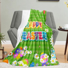 Gallickan Fuzzy Bunny Tæppe – Blødt plys påsketæppe med kanin, æg og blomstermønster, 100x61 cm, Grøn – Kompatibel med påskegaver til