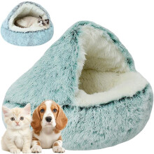 Cuccia per gatti con cappuccio in peluche, taglia media, verde