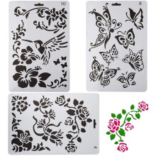 3Pcs 10x7" Flower/Butterfly/Bird Stencils, Reusable Plastic Templates for Wall, Wood, DIY Crafts & Valentine's Day – Compatible with Standard