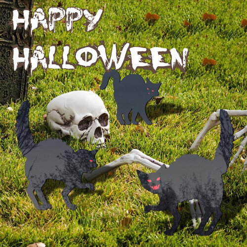 Sort metal kattepæl til have – Halloween udendørs 2