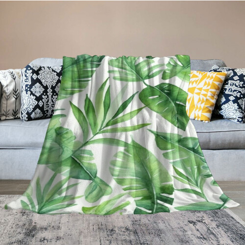 Flaneltæppe med tropisk palmeblad, 100130 cm 1
