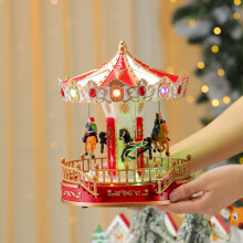 Boîte à musique carrousel de Noël en bois avec effet lumineux et rotation