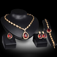 Conjunto de joyería para mujer, ideal para fiestas formales, con collar, pendientes, pulsera y anillo de circonita cúbica en forma de gota de agua,