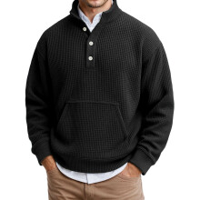 Sweat-shirt homme en velours côtelé à manches longues, couleur unie, style décontracté avec boutons, automne-hiver
